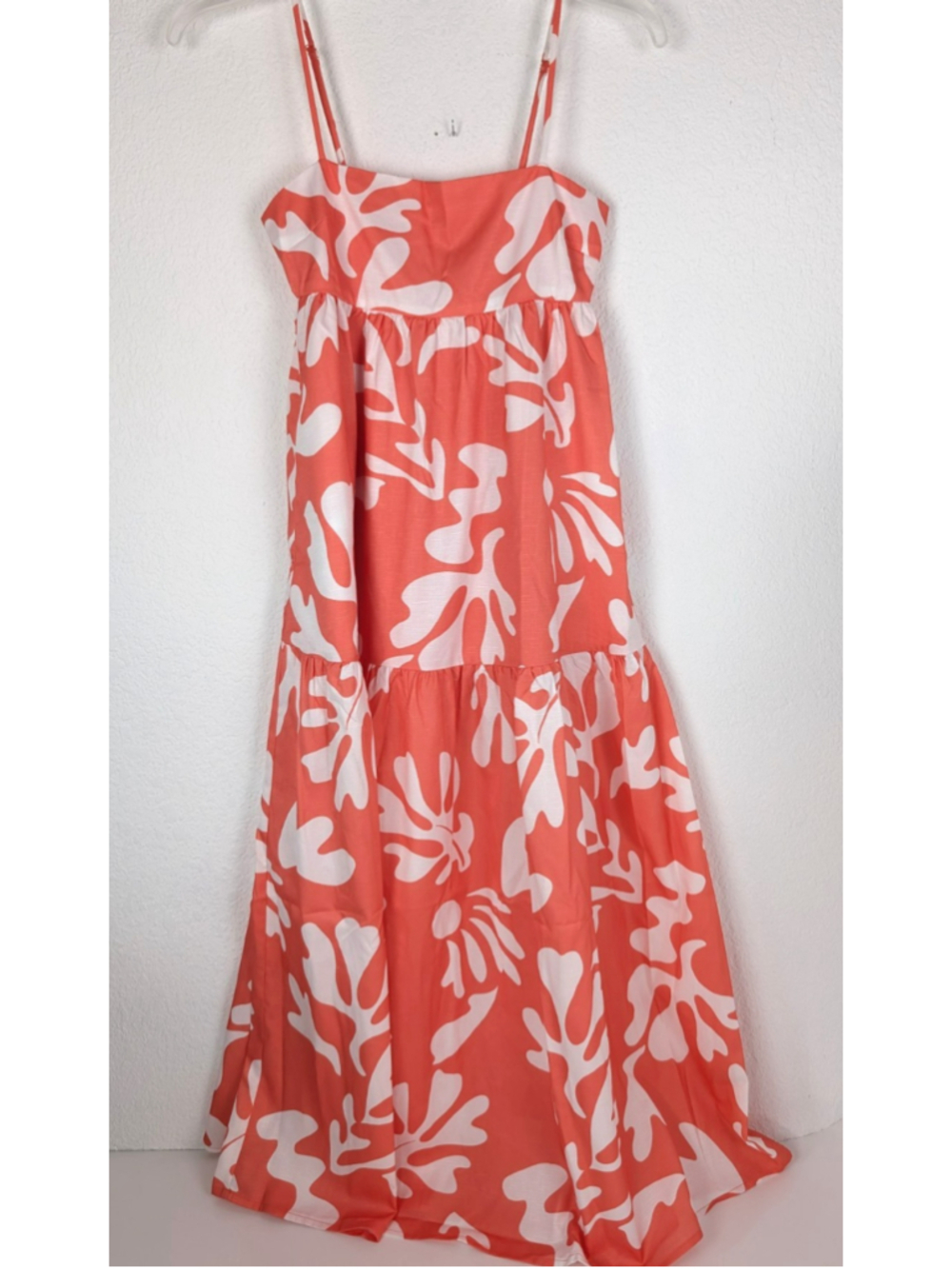 RNWY Tropical Floral Tiered Maxi Dress Sz Xs Coral Orange Lilo Tropical Beachy